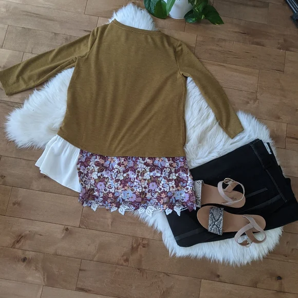 LOGO - Terry Top with Poplin Ruffle Hem - Picture 7 of 12